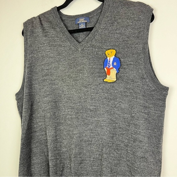 Brooks Brothers Sleeveless Merino Wool Grey Vest V-neck Polo Bear size M - Picture 4 of 9